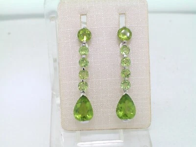 Paar Peridot Ohrhänger 585 Weißgold 14Kt Gold 12 natürliche Peridots - Bild 1 von 4