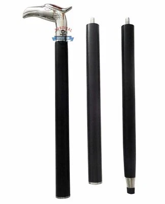 Eagle Head Handle Solid Brass Silver Colour Victorian Wooden Walking Stick Cane - Image 1 of 4