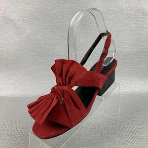 Van Eli Sandals Red Leather Suede Open Round Toe Buckle Strap Block Heel Size 6M - Picture 1 of 10