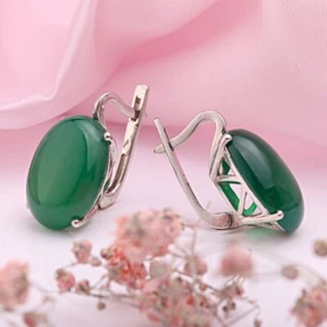 Ohrhänger mit Chrysopras caboсhon Ohrringe Sterling Silber 925 Neu - Bild 1 von 1