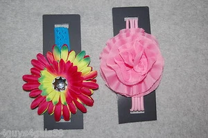 Girls LOT of 2 FASHION HEADBAND Pink Flower 4 IN MULTI COLOR DAISY Elastic Band - Picture 1 of 1
