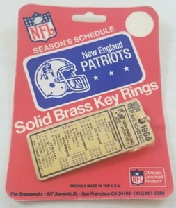 1986 New England Patriots SEALED Brass Schedule Key Ring Chain NFL Football - Picture 1 of 4