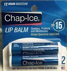 Chap.Ice SPF15/Broad Spectrum UVA/UVB/12Hour Mousture Lip Balm: 2 Pack 0.14oz ea