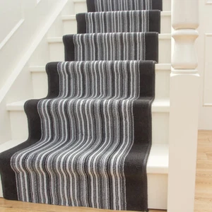 Black Striped Long Traditional Stair Carpet Hallway Runner Stairway Hall Runner - Picture 1 of 5