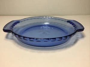 Vintage Anchor Hocking Ovenware Pie Plate Fluted Cobalt Blue Glass 9" w Handles - Picture 1 of 6