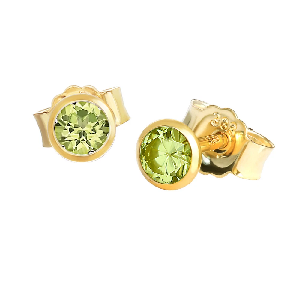 Paar Ohrstecker Echt Peridot Gelbgold 333 8 Karat Gold Kleine Ohrringe - Bild 1 von 1
