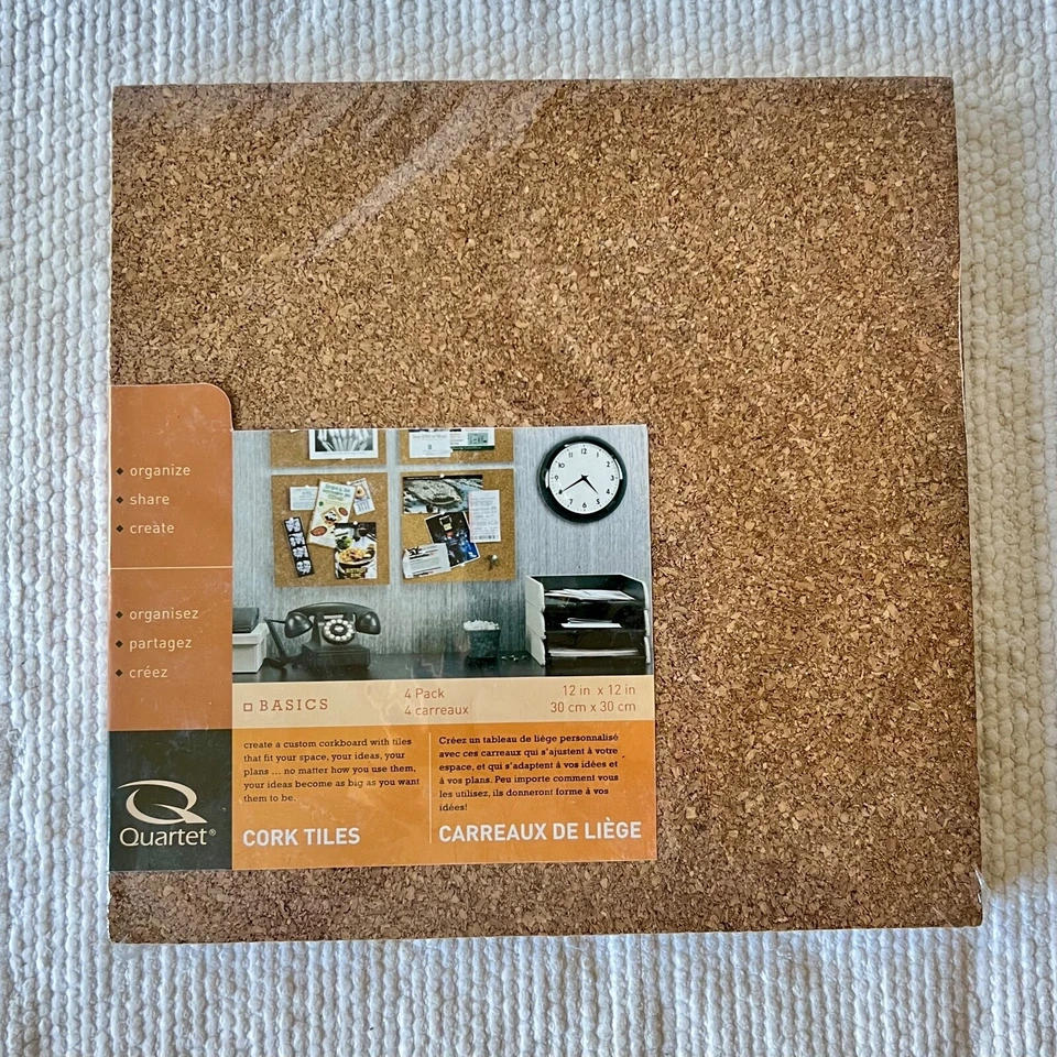 Quartet Cork Tiles Set of 4 12X12 Wall Bulletin Boards Natural Cork NEW - Image 1 of 4