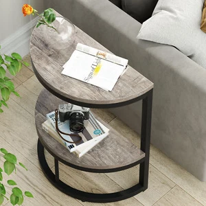 2-Tier Accent End Table w/ Storage Half Round Sofa Couch Side Table Space Saving - Picture 1 of 19