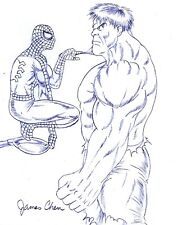 THE INCREDIBLE HULK VS SPIDER-MAN ORIGINAL COMIC ART  BY COMIC ARTIST JAMES CHEN