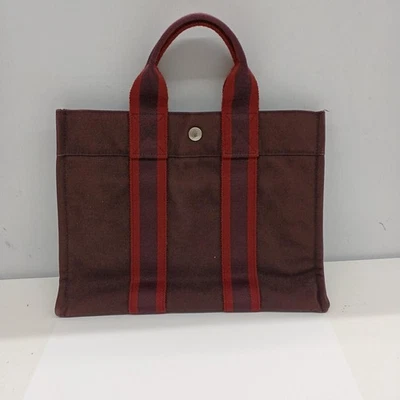 Authentique sac fourre-tout HERMES Fourre Tout PM sac à main bordeaux poignée... - Photo 1/4