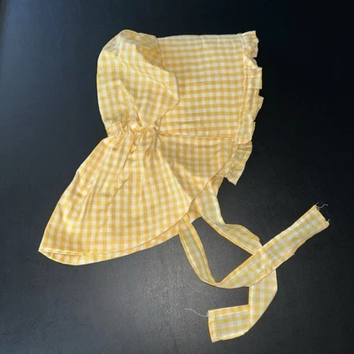 Sombrero gorro de sol vintage amarillo a cuadros guinga pradera country niña núcleo de cabaña Foto 1 de 4