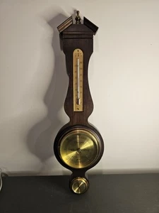 Jason Empire 20" Banjo Wall Weather Station Mahogany Barometer/Temp/Humidity VTG - Foto 1 di 9