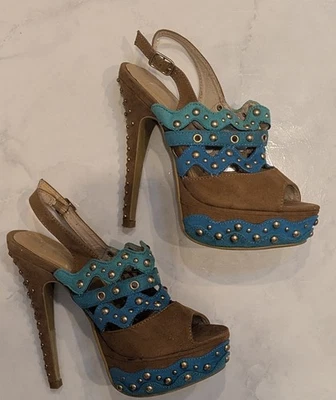 Sandalias Liliana para mujer talla 6 tacones altos con tiras 3 tonos de AZUL Stripper/Hooker  Foto 1 de 4