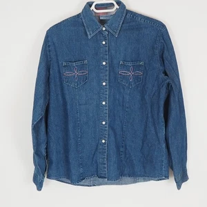 Vintage Damen Wrangler Blues Jeanshemd Perlen Druckknopfleiste Western - Bild 1 von 12