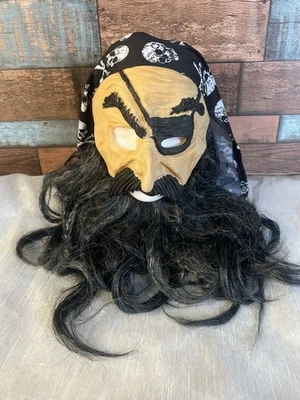 Adult PIRATE / Biker  Mask Skull Bandana Wig Beard Halloween Costume One Size - Image 1 of 2