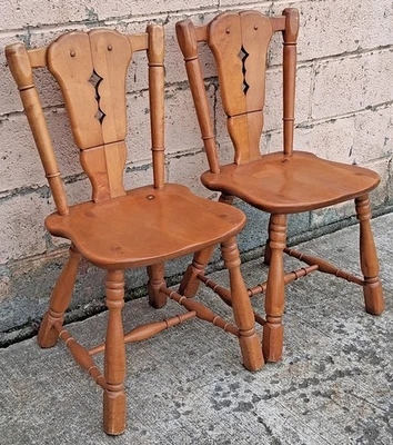 Par de asientos de silla de comedor lateral de madera de arce artesanías antiguas vintage Foto 1 de 4