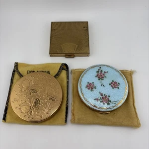 Vintage blaue Guilloche emailliert FLORAL kompakt Menge 3 - Bild 1 von 14