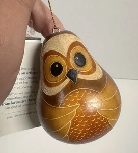 Owl Gourd Ornament Etched Painted Made in Peru Serrv nonprofit NEW!! - Picture 1 of 9