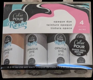 Color Pour Resin Opaque Dye 4 Pack 0.3 fl oz Each Black Silver Gold White - Picture 1 of 2