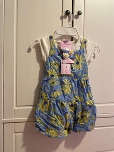 NWT Tommy Bahama Girls Blue Sunflower Romper 3 Piece Size 4 Summer Brand New - Picture 1 of 3
