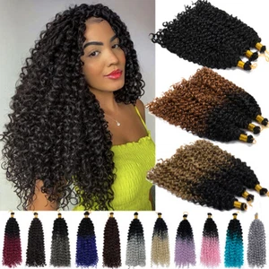 UK Afro Deep Water Wave Crochet Hair Extensions Kinky Curly Braids Natural Black - Picture 1 of 39