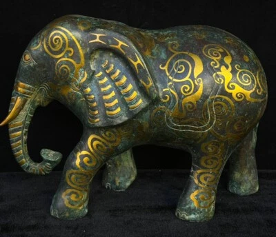 10-дюймовая бронзовая позолоченная надпись слова слон животное статуя династии Китая - Изображение 1 из 4