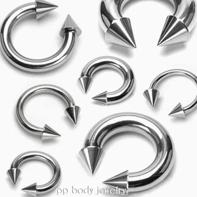 PAIR Surgical Steel Spike Horseshoe Circular Barbell Ears Eyebrow Labret Septum - Image 1 of 3