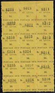 St. Lucia Postage Dues Block of 18 SG D2, D2g 8311-8336 w/Double Numbers RARE - Picture 1 of 2