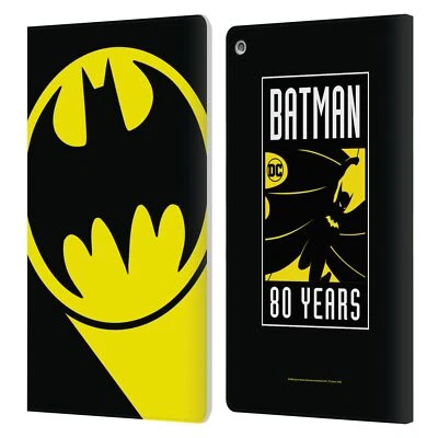 OFFICIAL BATMAN DC COMICS LOGOS LEATHER BOOK WALLET CASE COVER FOR AMAZON FIRE - Image 1 of 4