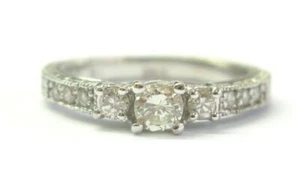 Natural Round Cut Diamond Three-Stone Diamond Engagement Milgrain Ring 14K .50CT - Picture 1 of 6