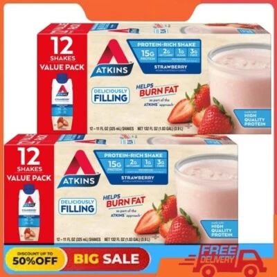 SALE 2 PACK 🔥 Atkins Protein Shake, Strawberry, Keto Friendly, 15g of Protein - Image 1 of 4