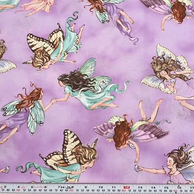Timeless Treasures 2007 Butterfly Fairies Purple Cotton Fabric Remnant 17" x 43" - Image 1 of 2