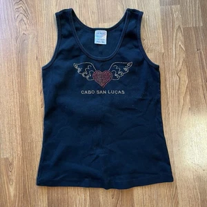 Y2K anni 90 Glam PunK disegno strass con cuore e ali | taglia XL - Foto 1 di 5