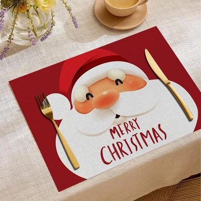 4pcs Linen Christmas Placemat Thermal Christmas Dinner Mat Home Decoration Gifts - Image 1 of 4