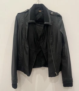 Free People We The Free Womens M Black Faux Leather Knit Moto Jacket Grunge - Picture 1 of 15