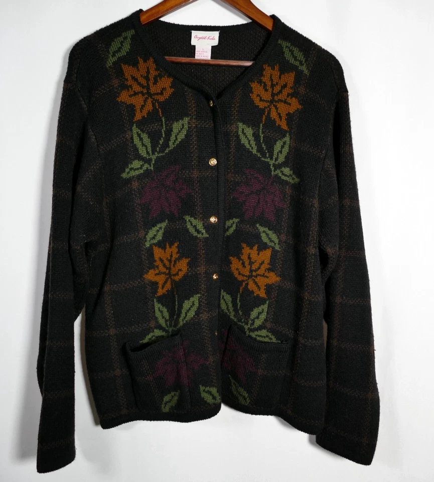 Cárdigan Crystal Kobe Mujer Hoja Abotonada Talla L Oscuro Cottagecore Academia Foto 1 de 4