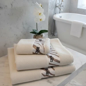 Roberto Cavalli Set of 5 Zebrage Ivory Terry Towels with Border - Picture 1 of 1