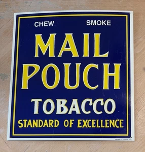 Vintage MAIL POUCH TOBACCO Metal Embossed Sign - USA - 12" x 13" - AAA Sign Co. - Picture 1 of 9