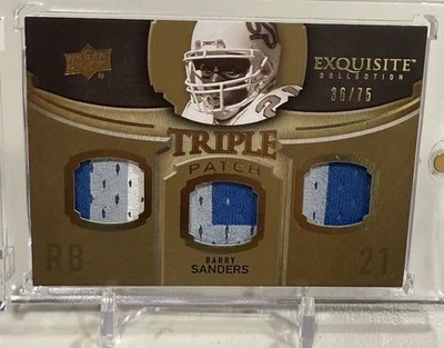 2010 Upper Deck Exquisite Triple Patch Barry Sanders 36/75, Game Used 3 Color - Image 1 of 2