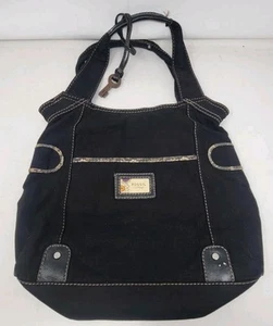 FOSSIL  Canvas Black Leather Large Tote Bag Shoulder Bag Purse - Picture 1 of 9