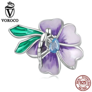 Ciondolo Donna Argento Sterling 925 Fiore Dragonfly Zirconia Ciondolo Gioielli Adattamento Bracciali - Foto 1 di 15