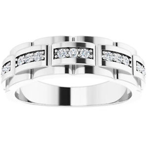 Classic Link Design In Pure 10K White Gold With Genuine White CZ Wedding Band