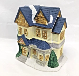1995 Babbo Natale Miglior Villaggio Vittoriano Casa in Ceramica TETTO BLU Villaggio di Natale - Foto 1 di 18