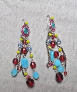 BIJOUX BOUCLES D OREILLES PERCE POGGI METAL ARGENT BLEU PRUNE CRISTAL SWAROVSKI - Picture 1 of 2