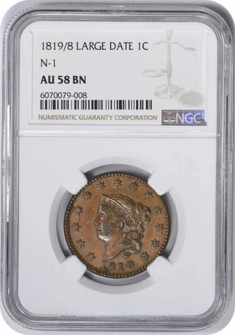 1819/8 Large Cent Large Date AU58BN NGC Cover