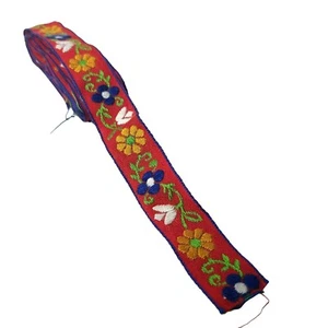 Cinta Jacquard Bordada Floral 3/4" Rojo Azul Blanco Naranja 1,5 yardas - Imagen 1 de 3