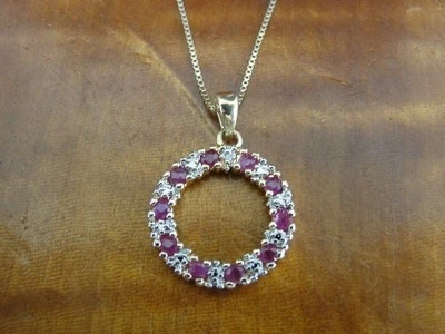 Circle with Ruby Stones Gold Vermeil over Sterling Silver 925 Pendant Necklace - Image 1 of 2
