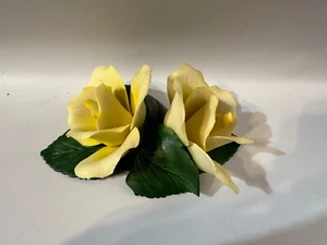 Vintage Italy Fabar Capodimonte double yellow Rose with Box - Picture 1 of 10