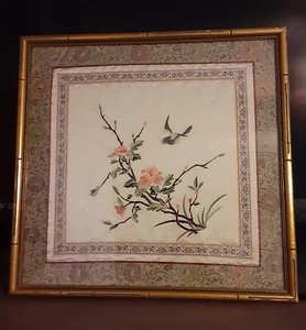 Vintage Asian Handmade Silk Needlepoint Picture Bird & Floral Intricate - Picture 1 of 7