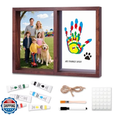 Kit de huellas de manos familiares, hágalo usted mismo mano y huella de bebé hecho a mano recuerdo madera Fr Foto 1 de 4